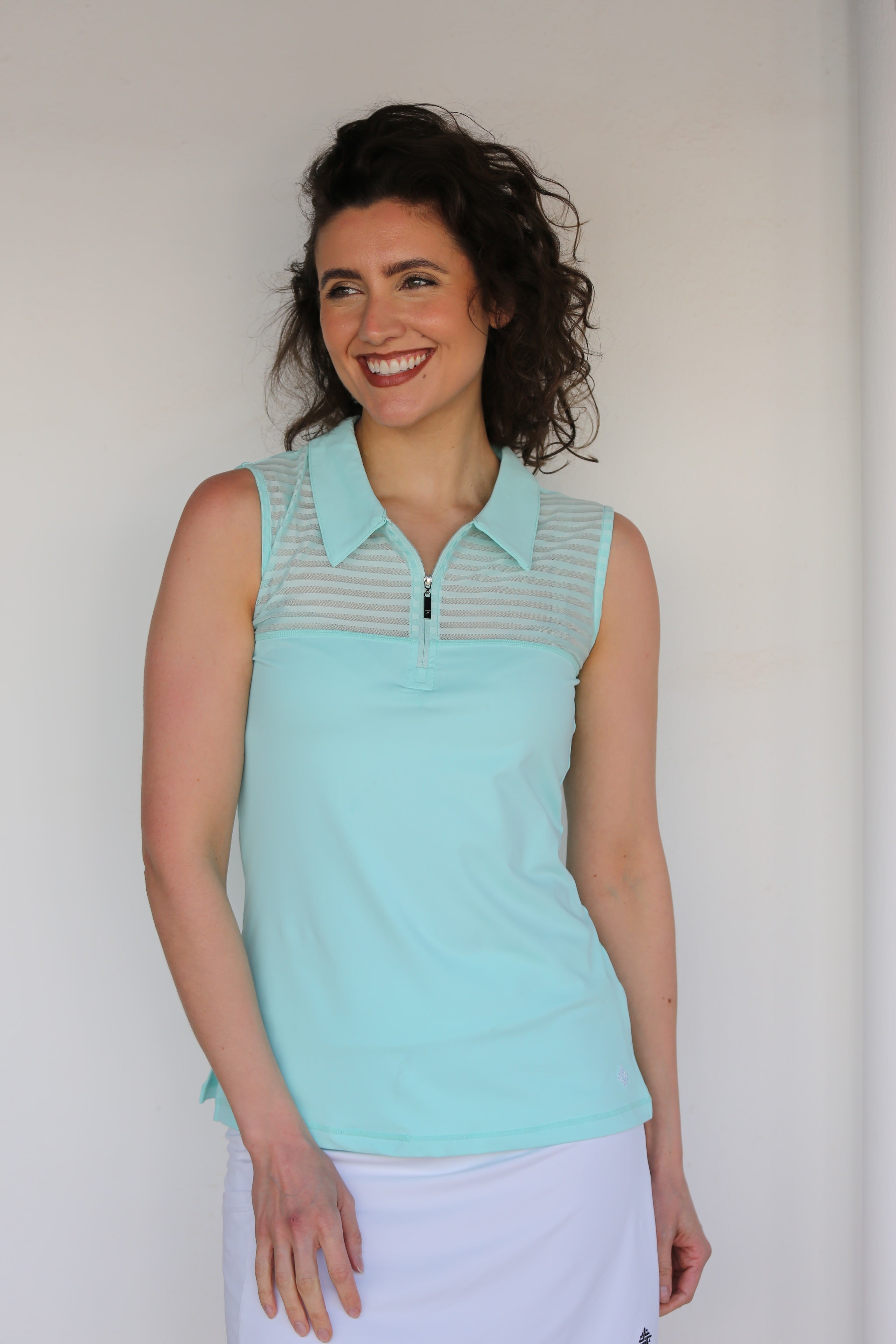Women's Sheer Sleeveless Golf Shirt - Aqua