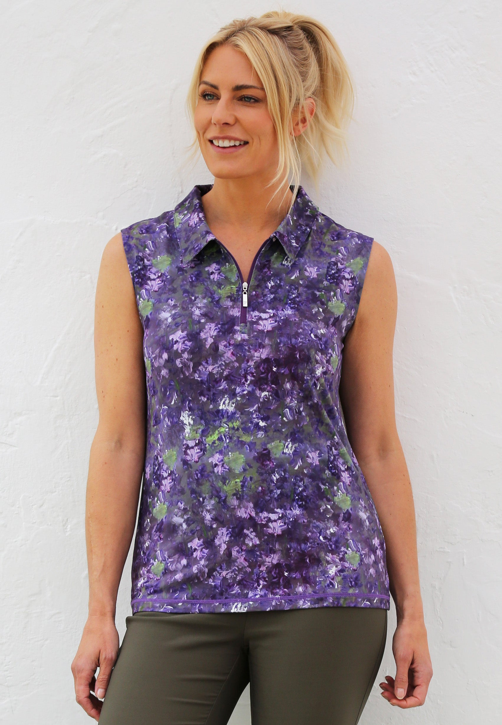 Sleeveless Golf Polo Shirt Forget Me Not