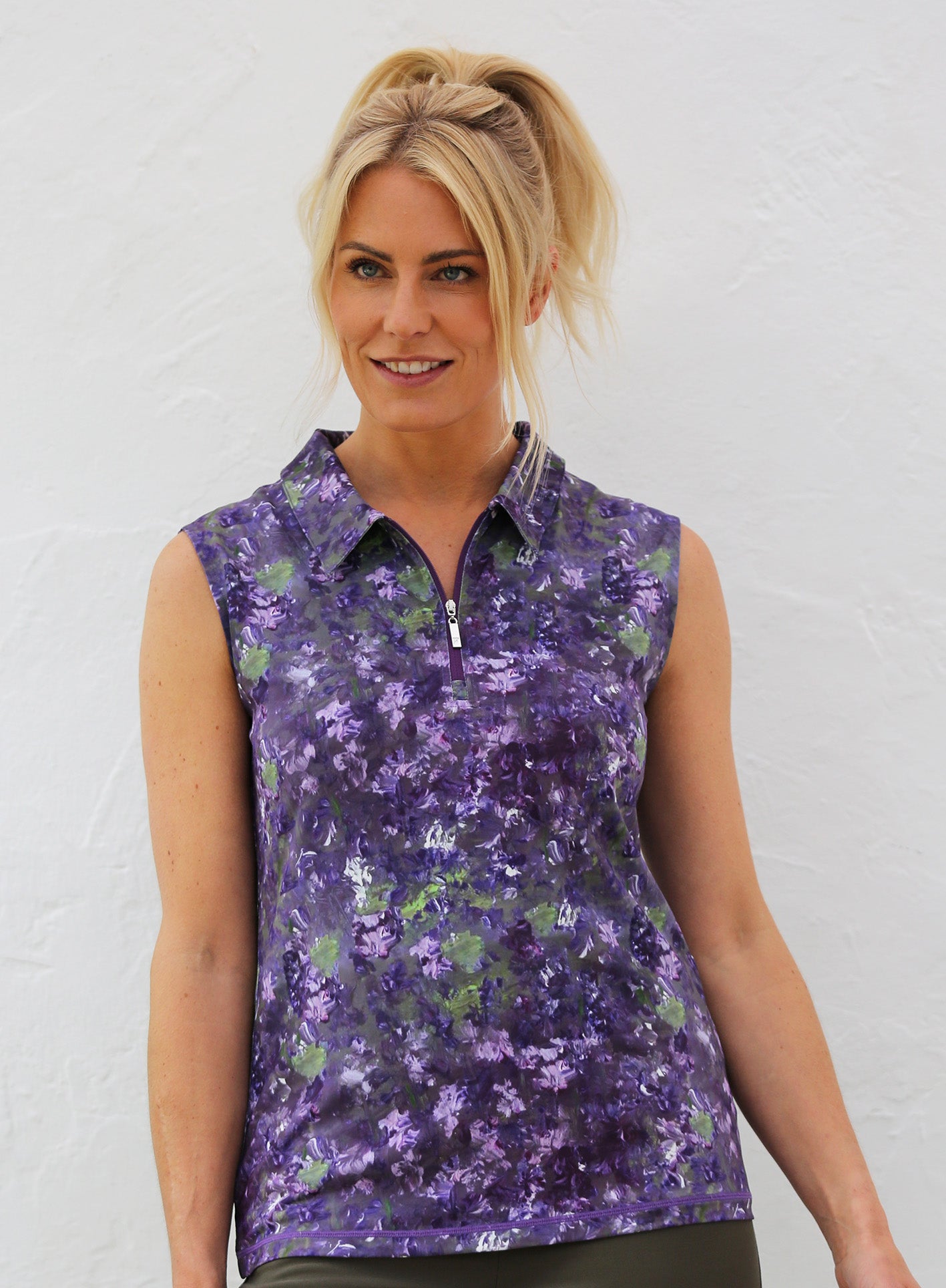 Sleeveless Golf Polo Shirt Forget Me Not