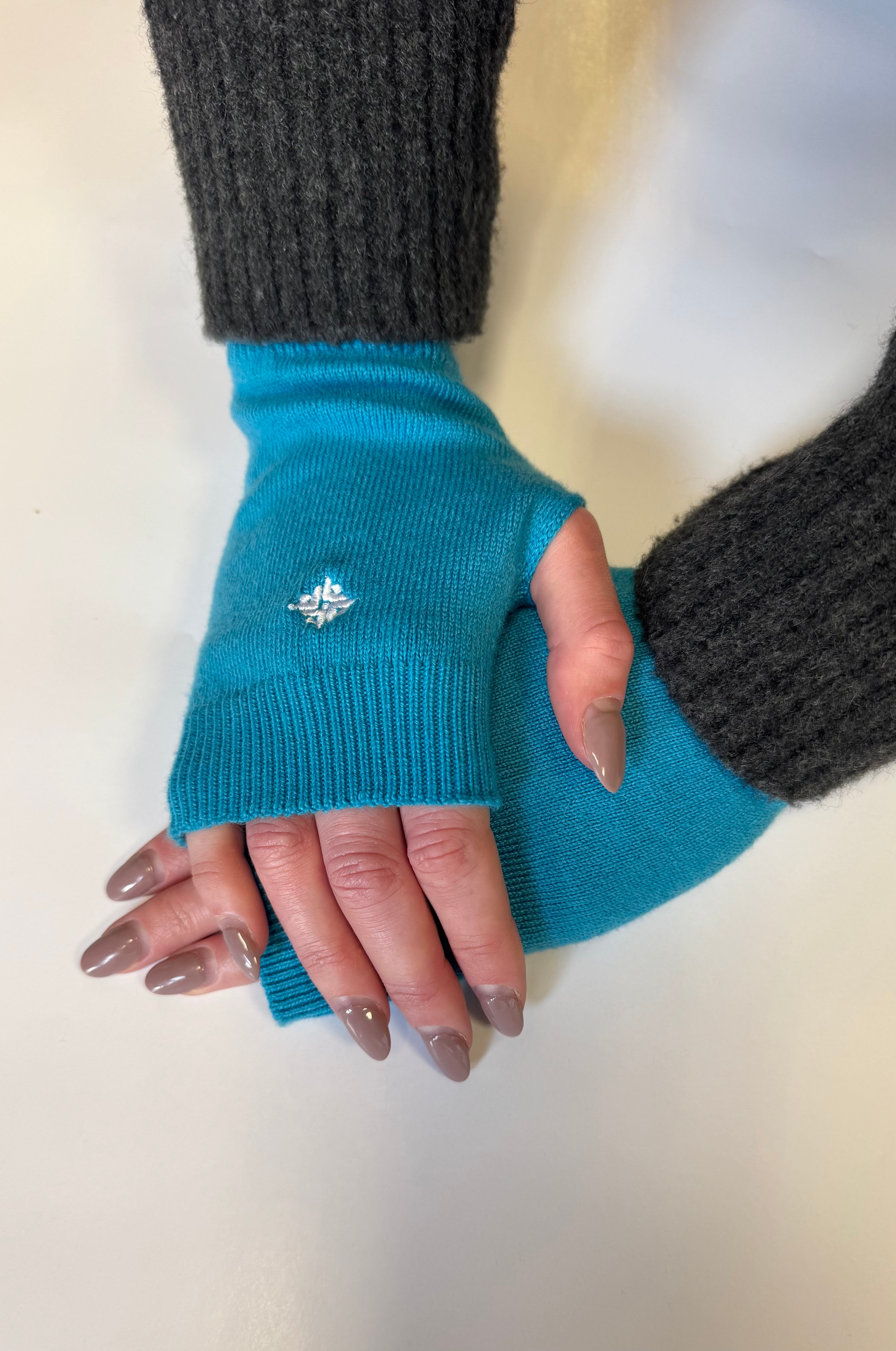 Women's Merino Wool Wrist Warmers - Bright Blue