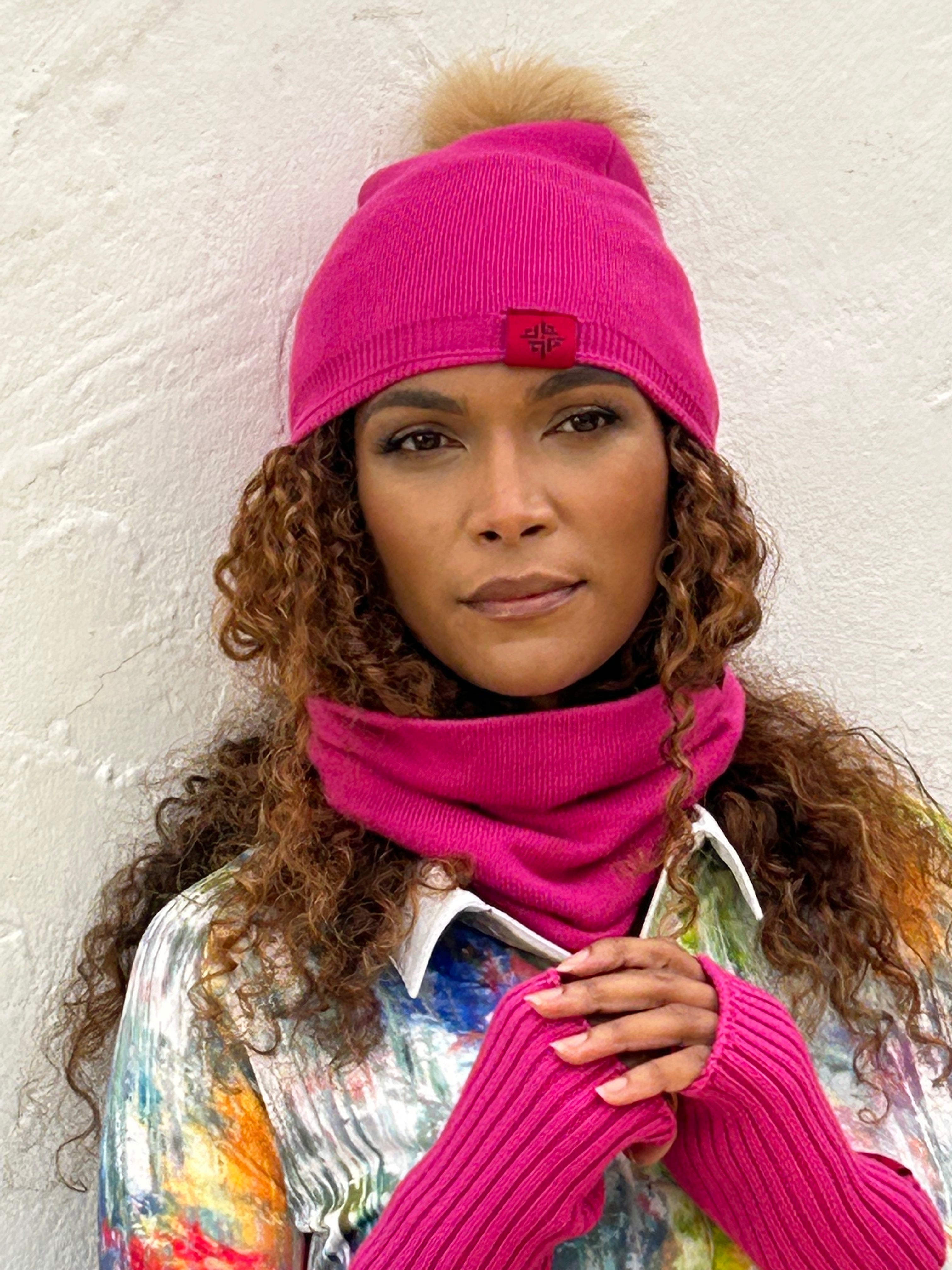 Women's Double Layer Winter Beanie - Hot Pink