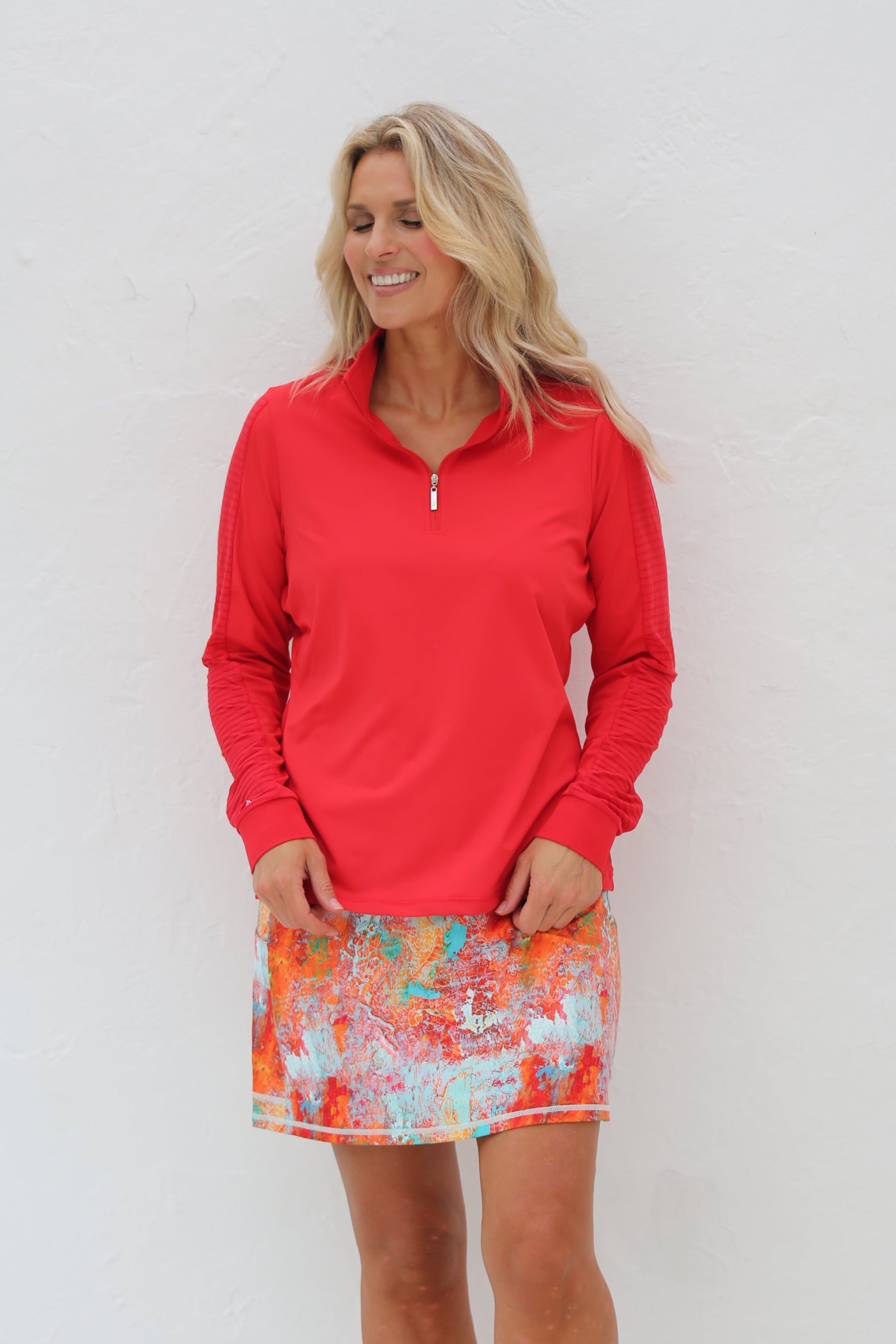 Sheer Long Sleeve Golf Shirt Cherry
