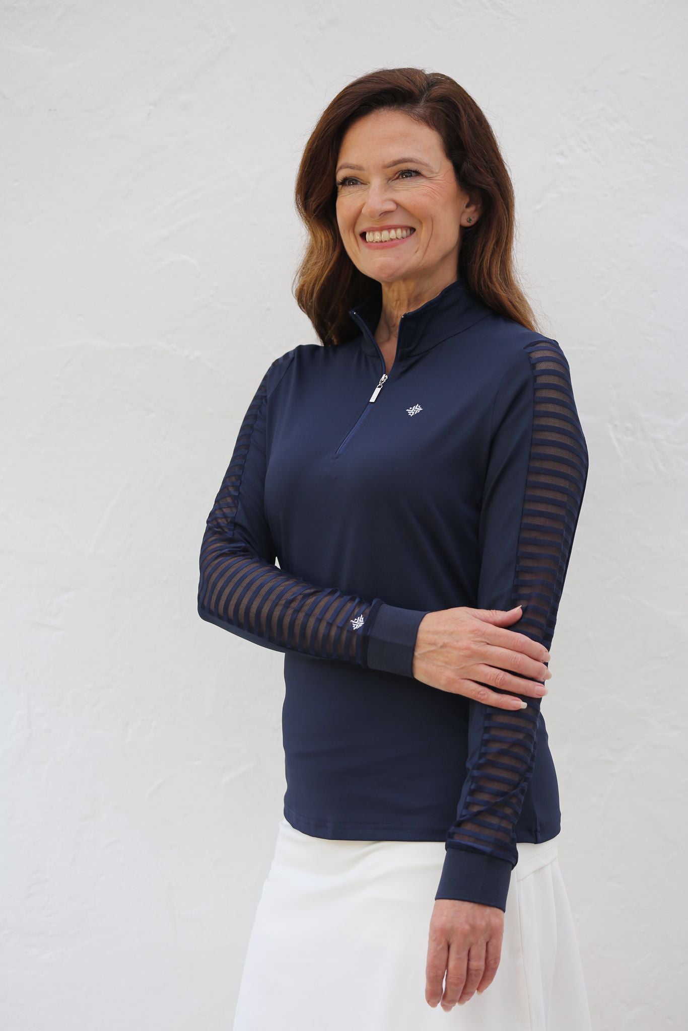 Sheer Long Sleeve Golf Shirt Navy