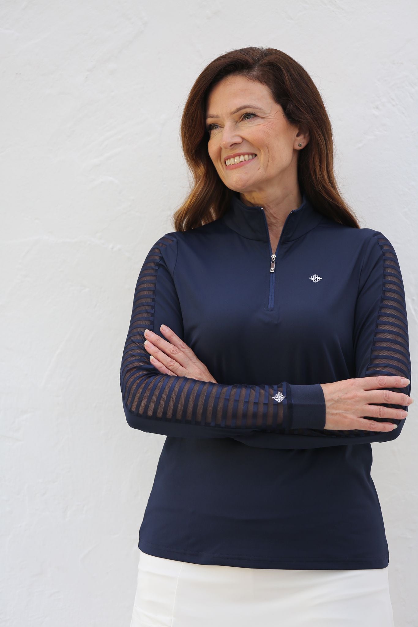 Sheer Long Sleeve Golf Shirt Navy