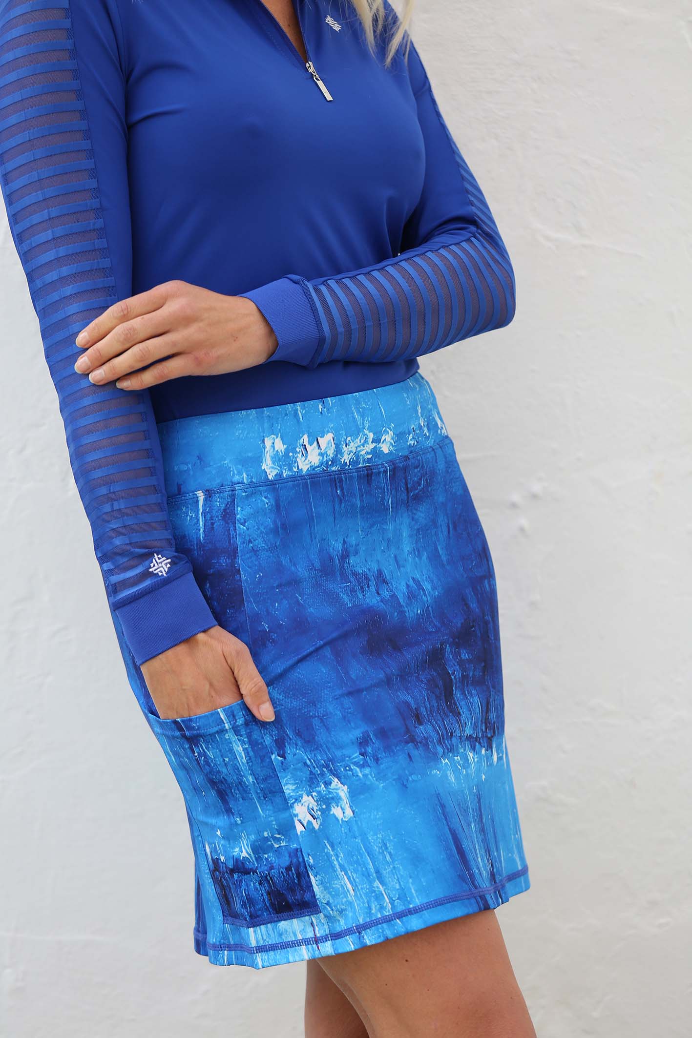 A-Line Art Golf Skort Blue Lagoon