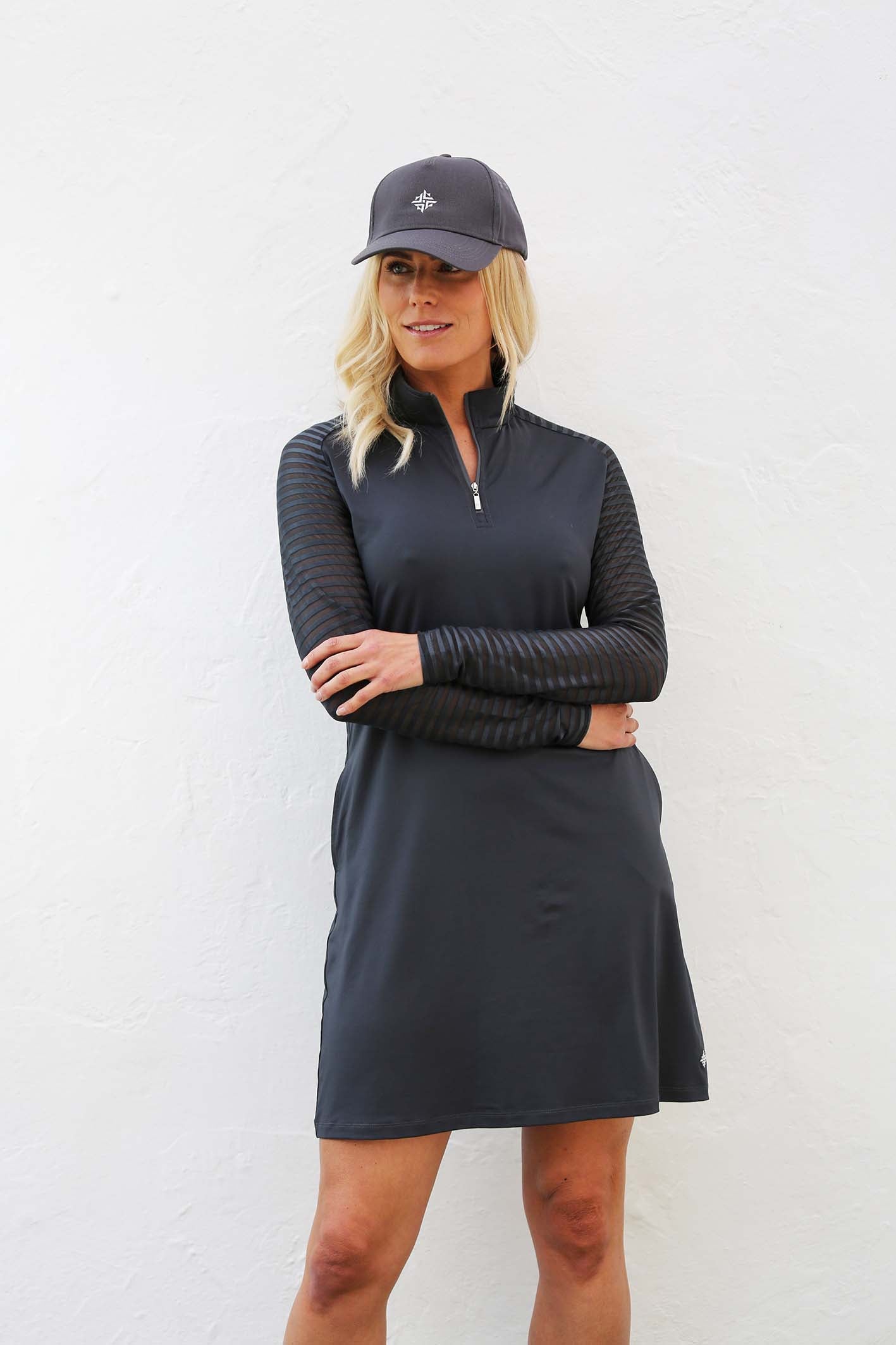 Sheer Sleeve Golf Skater Dress
