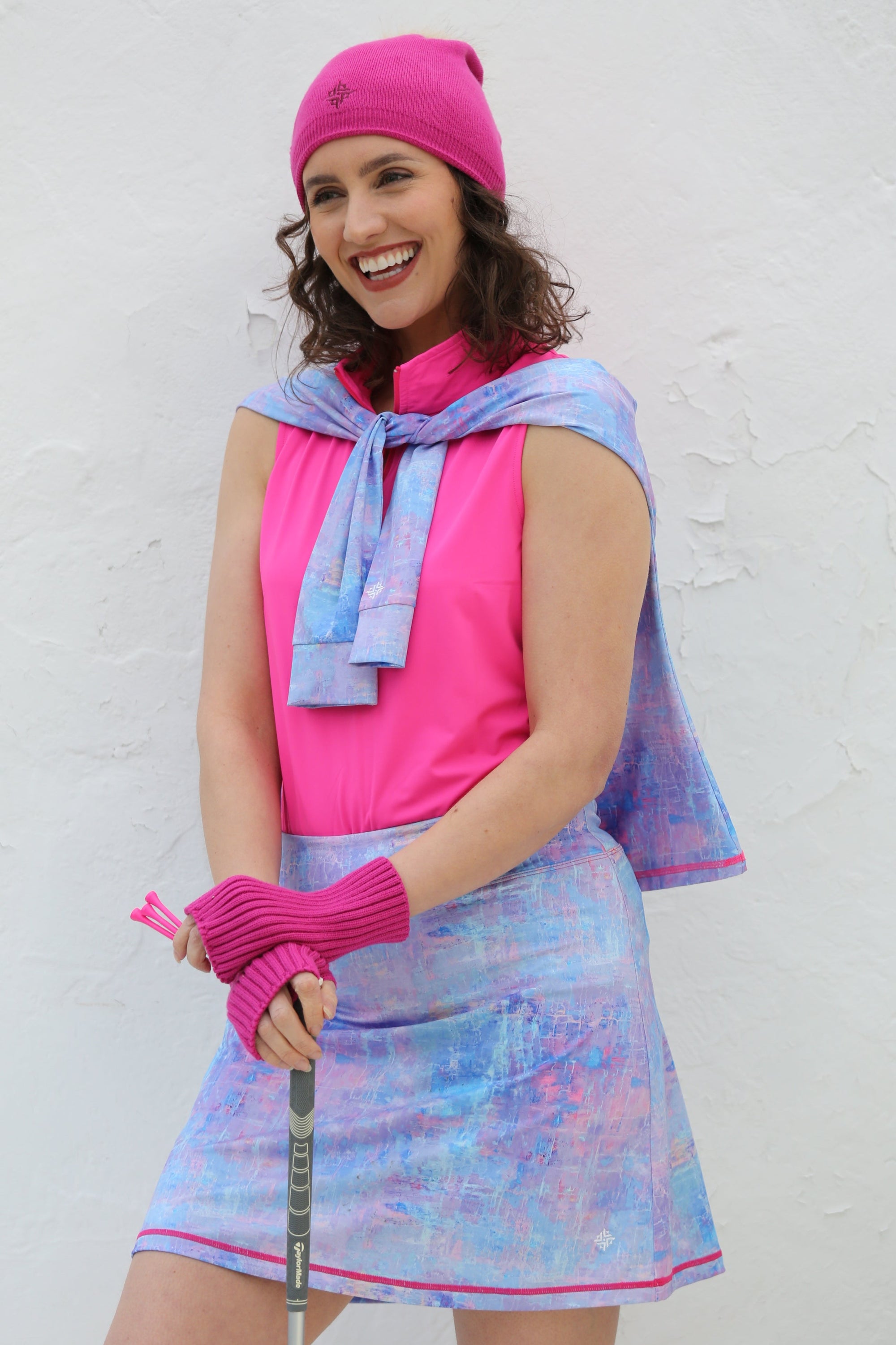 Hot Pink Sleeveless Mock Collar Polo T Shirt