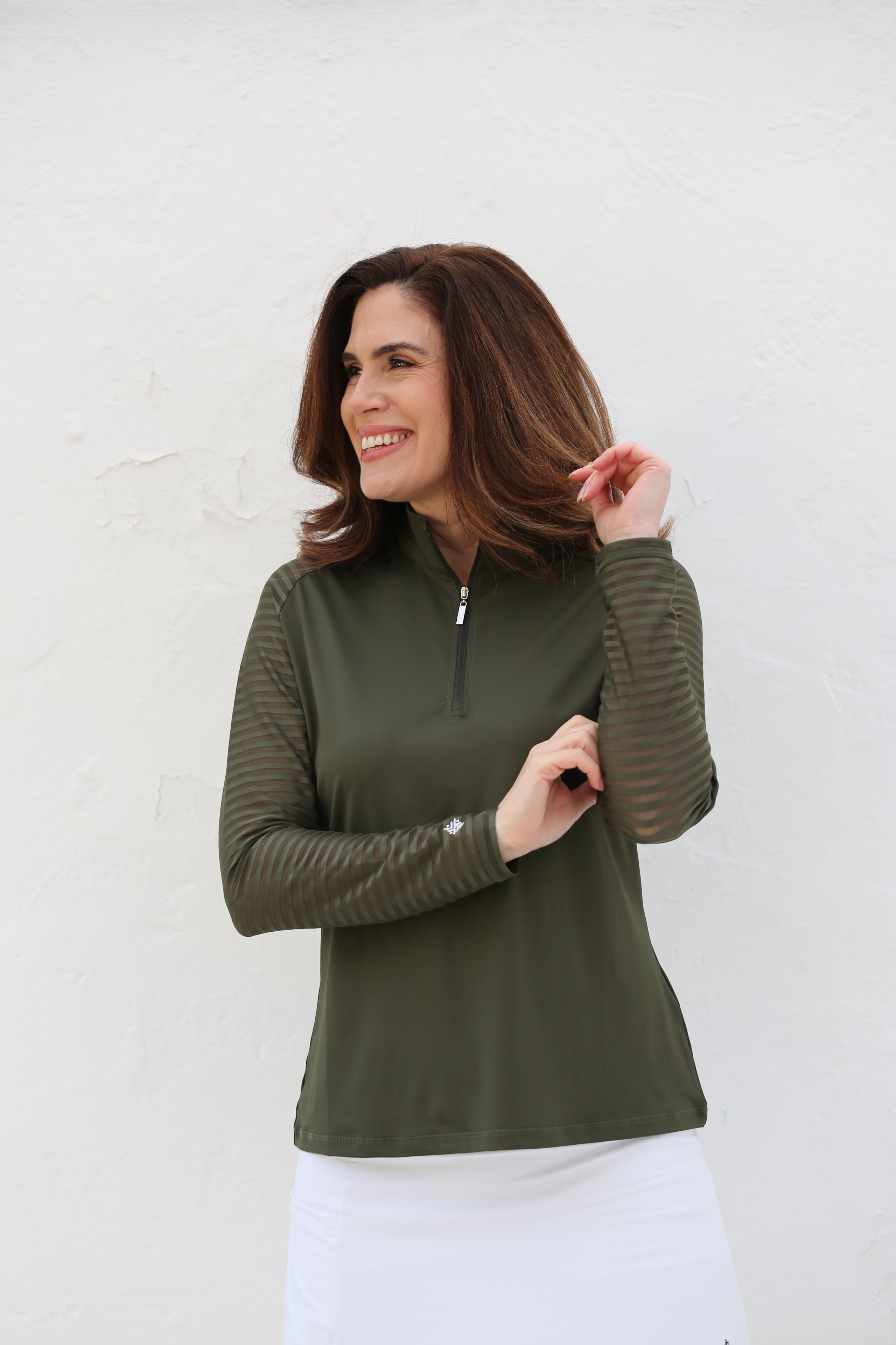 Sheer Long Sleeve Golf Shirt Moss