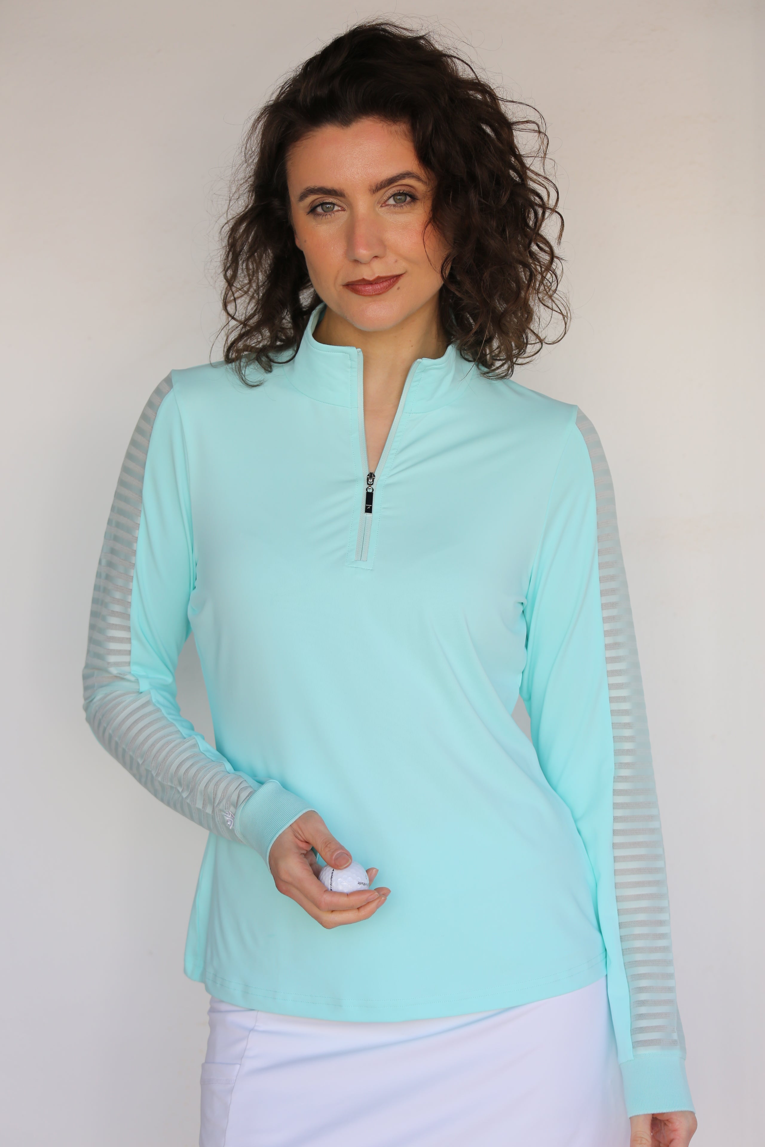 Women&#39;s Sheer Long Sleeve Golf Shirt – Aqua