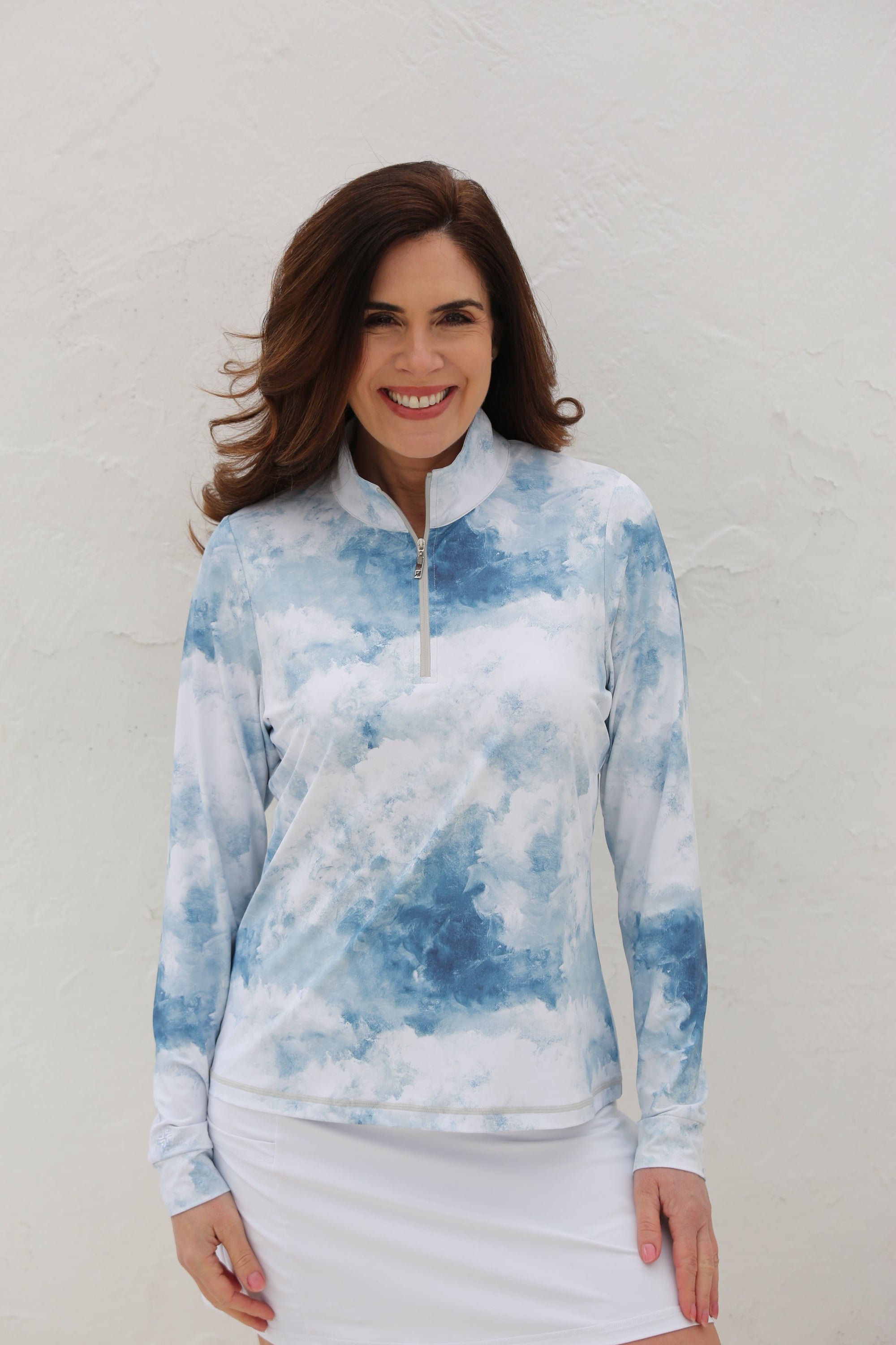 Long Sleeve Mid Layer Golf Shirt Clouds