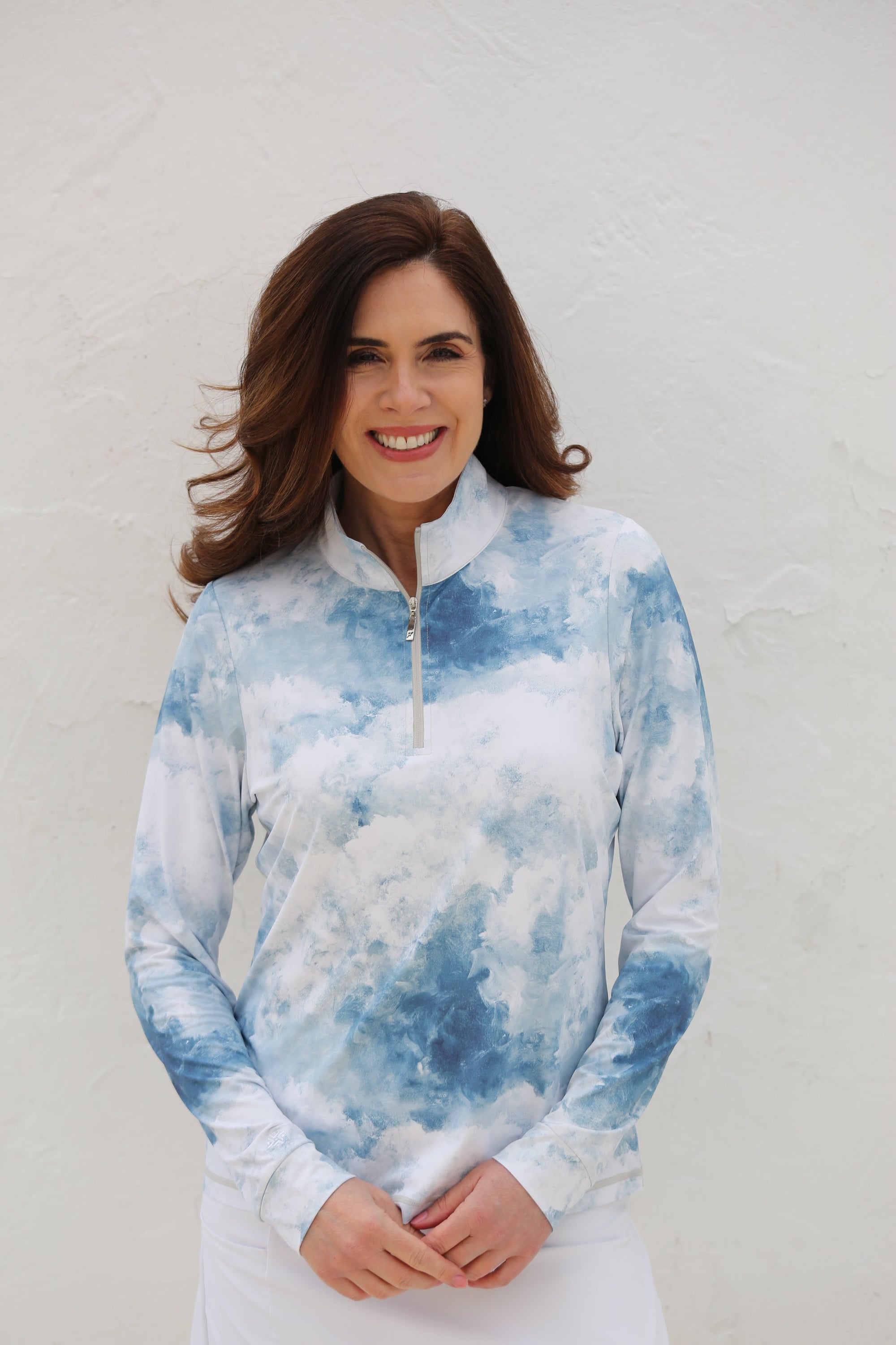 Long Sleeve Mid Layer Golf Shirt Clouds