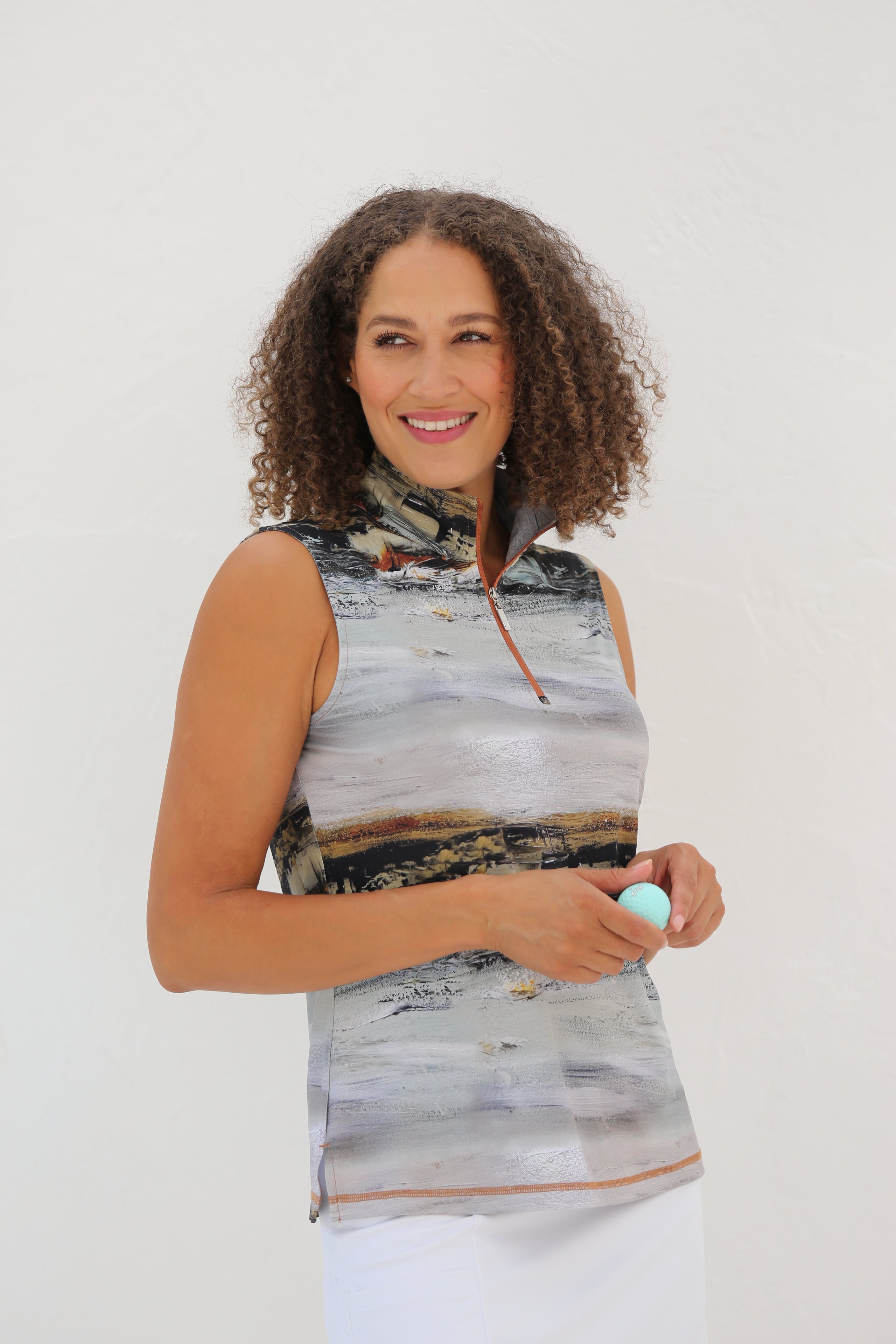 Sleeveless Mock Golf Shirt Driftwood