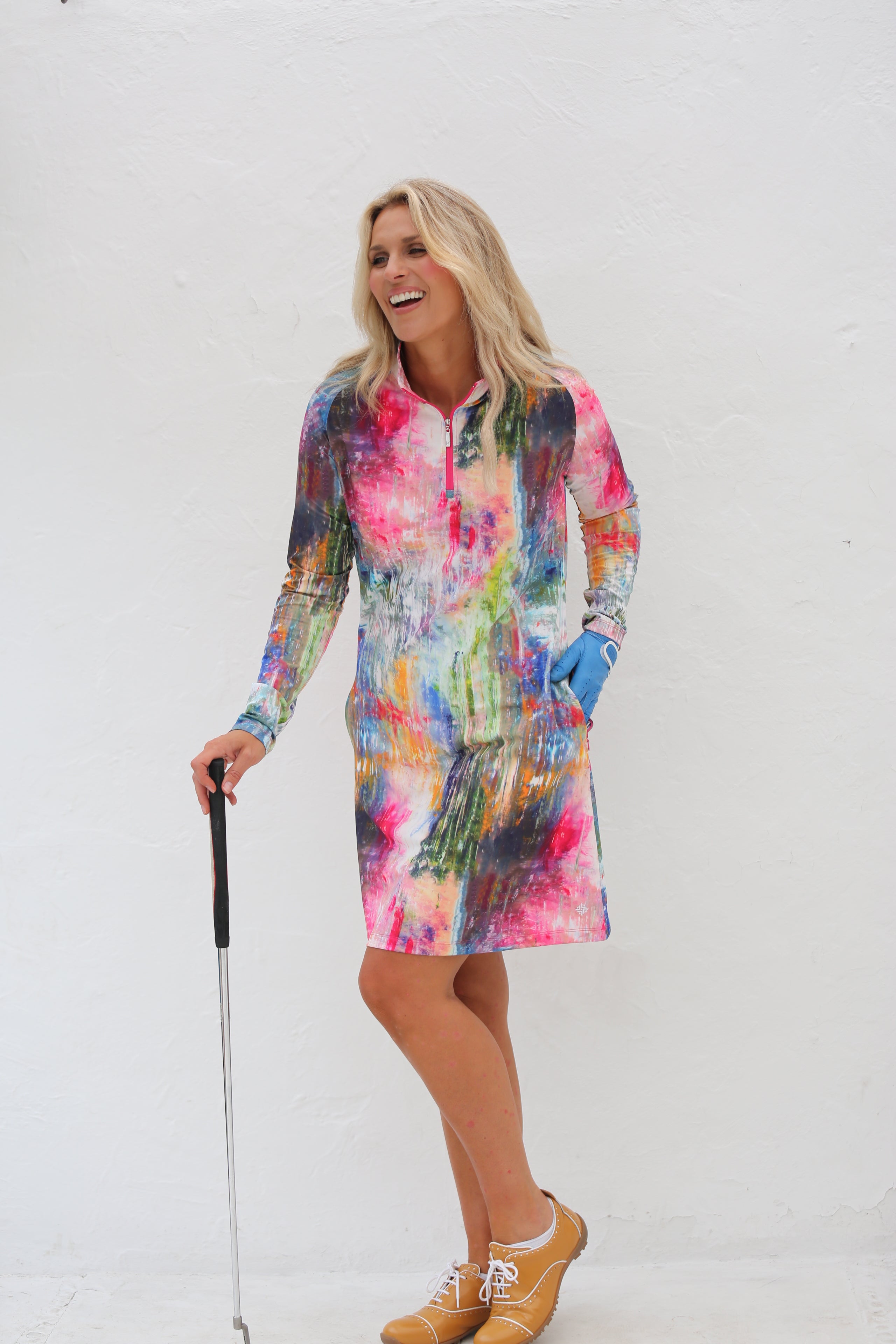 Long Sleeve Golf Skater Dress Monet