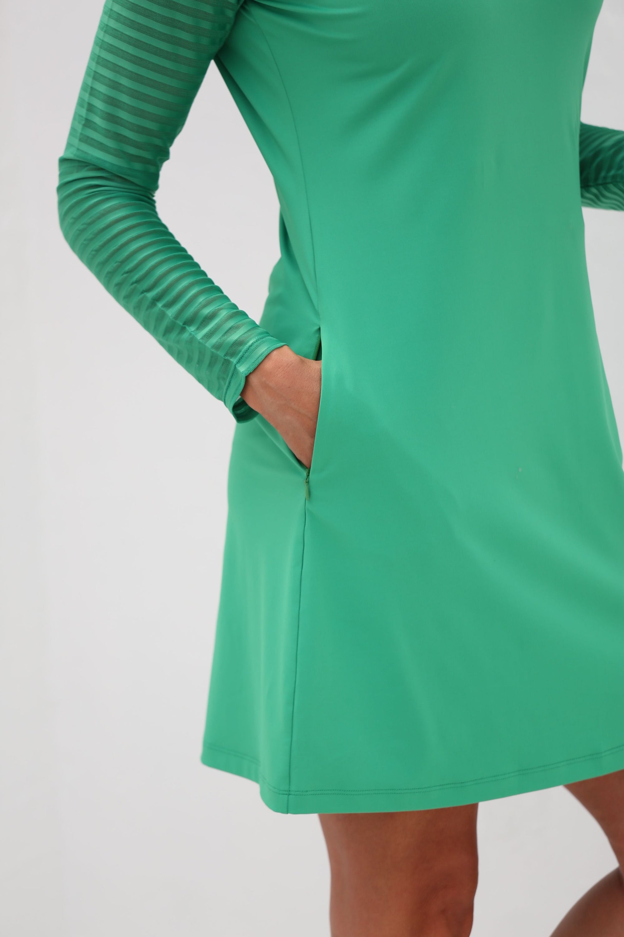 Emerald Sheer Sleeve Skater Dress- Raglan