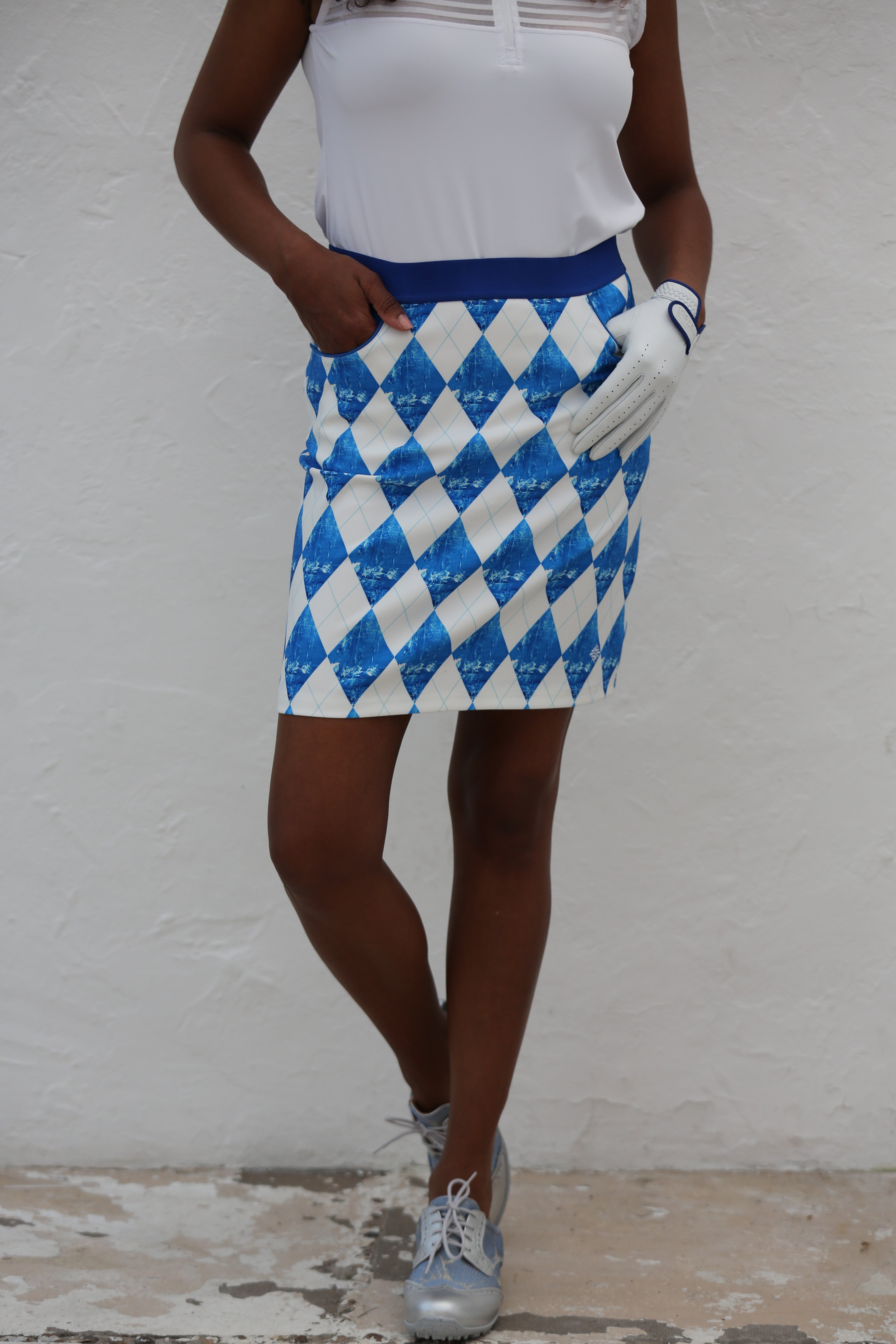 Pull On Golf Skirt Harlequin Blue Lagoon