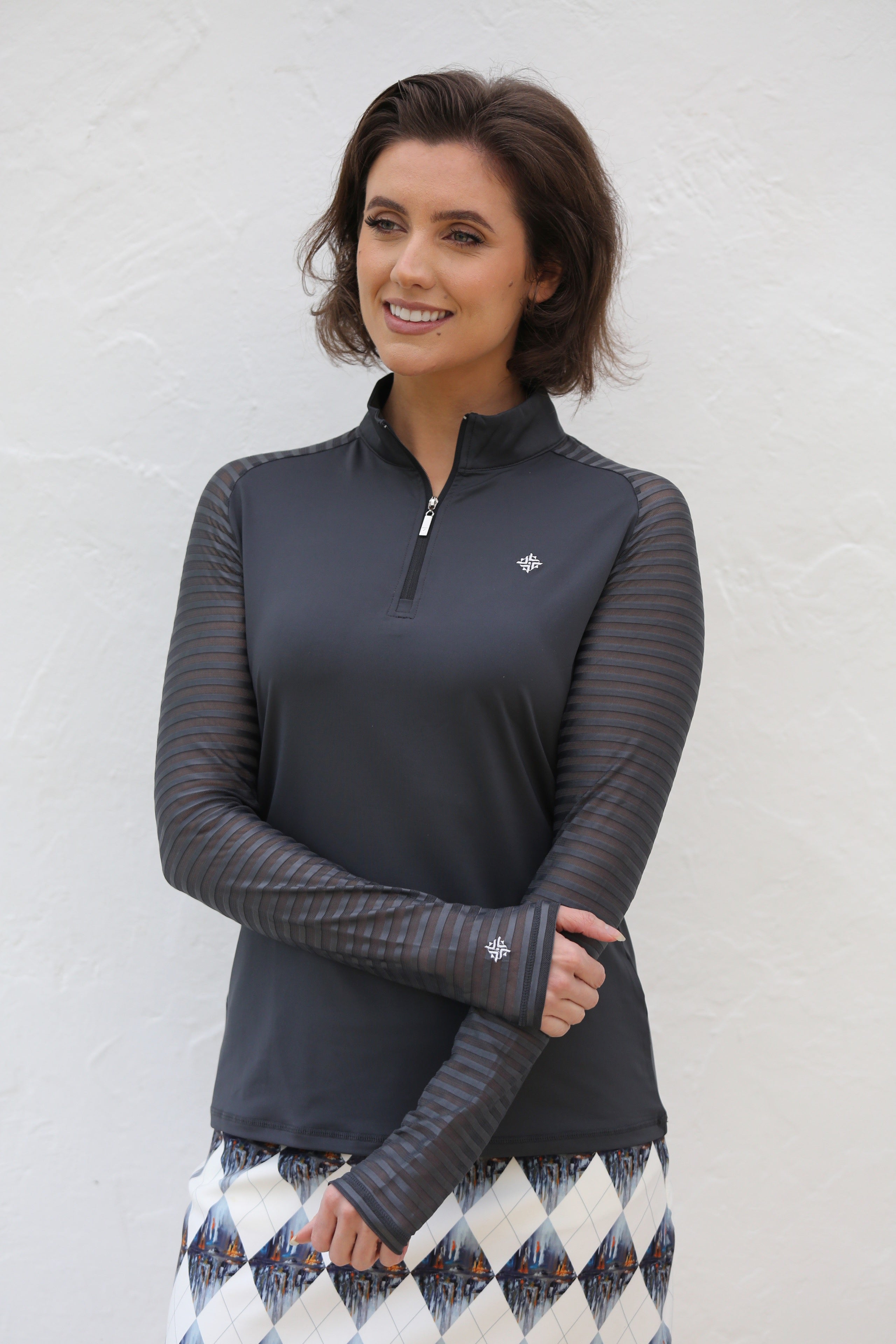 Sheer Long Sleeve Golf Shirt Charcoal