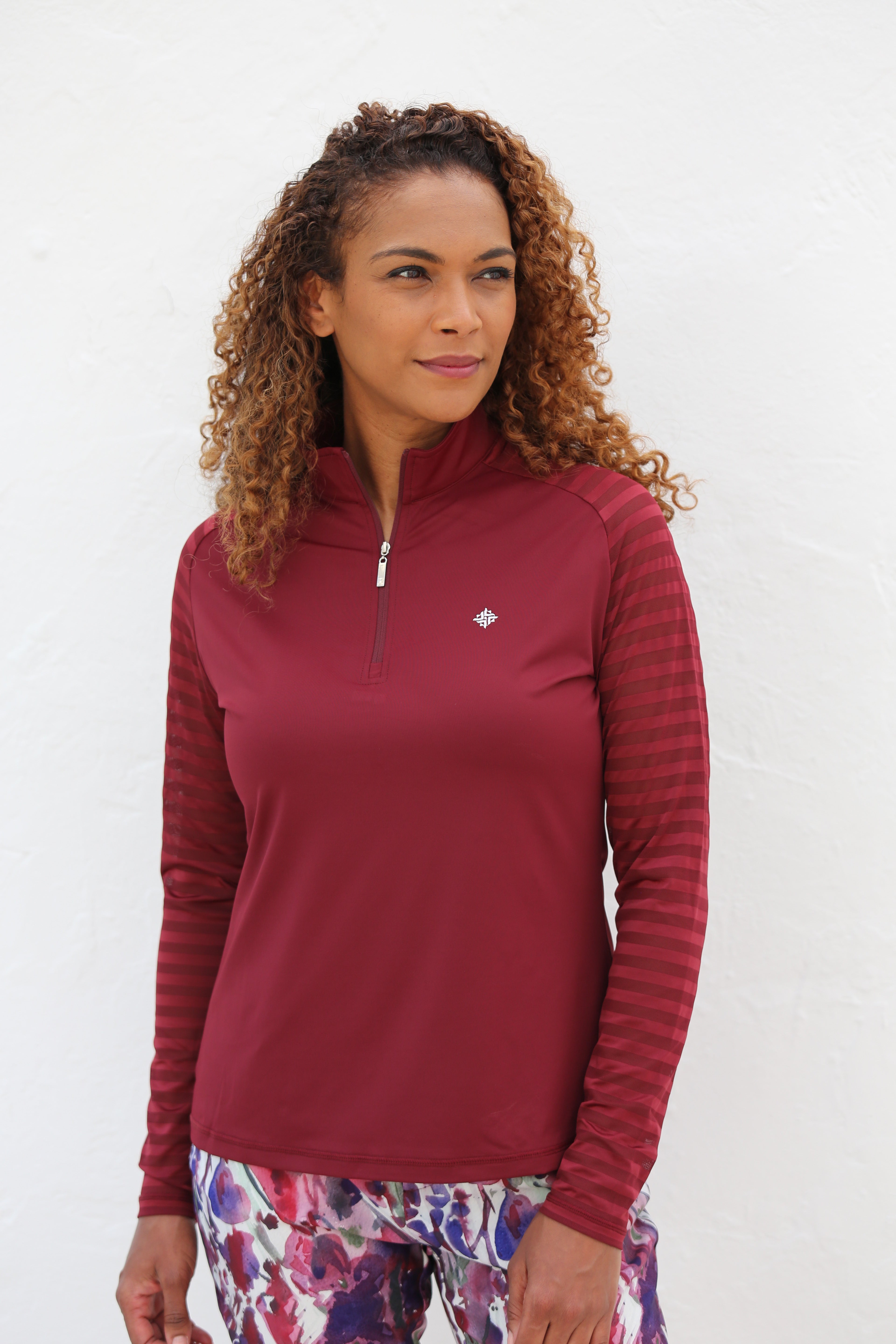 Sheer Long Sleeve Golf Shirt Claret