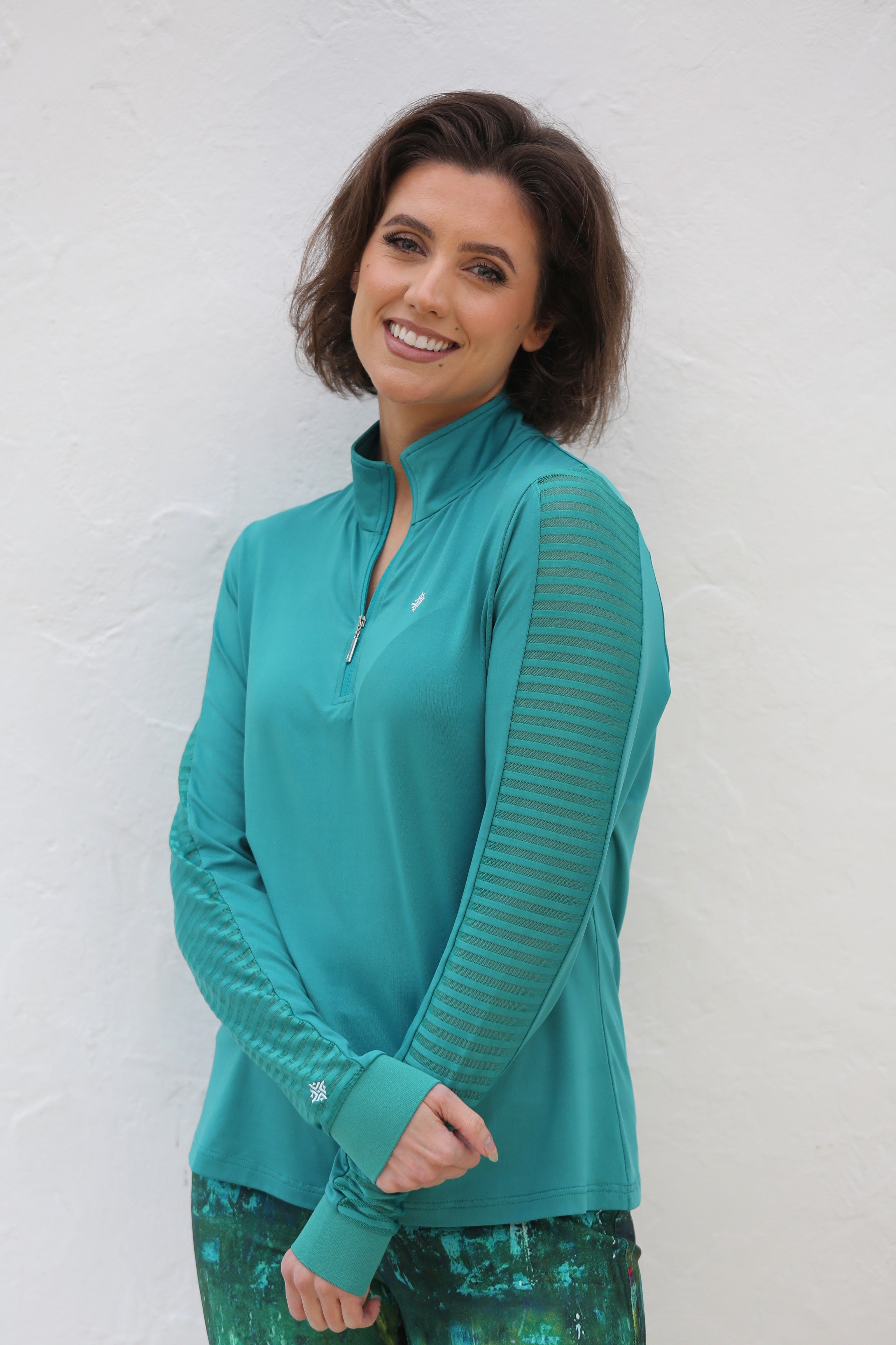 Sheer Long Sleeve Golf Shirt Jade