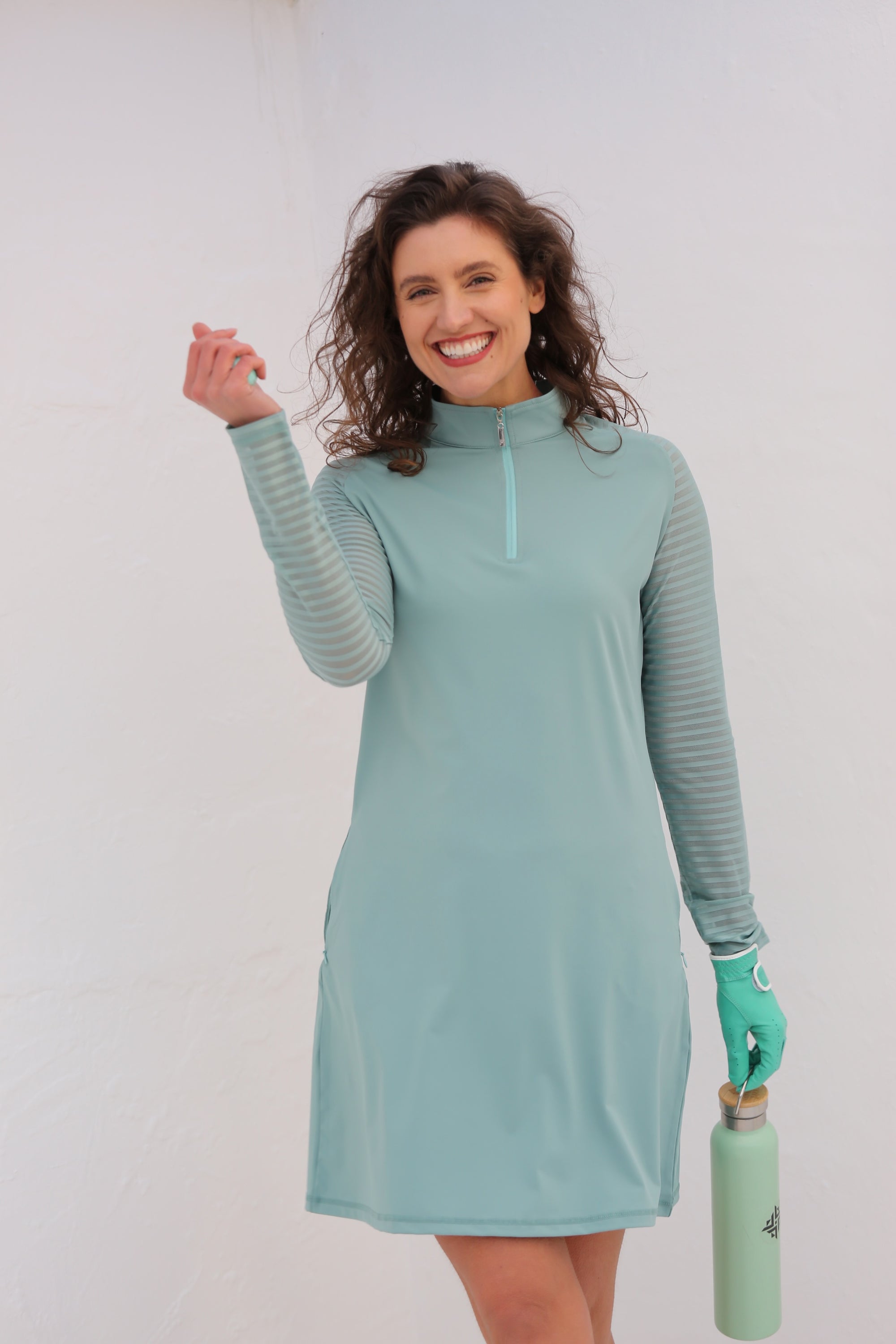 Mint Sheer Sleeve Skater Dress