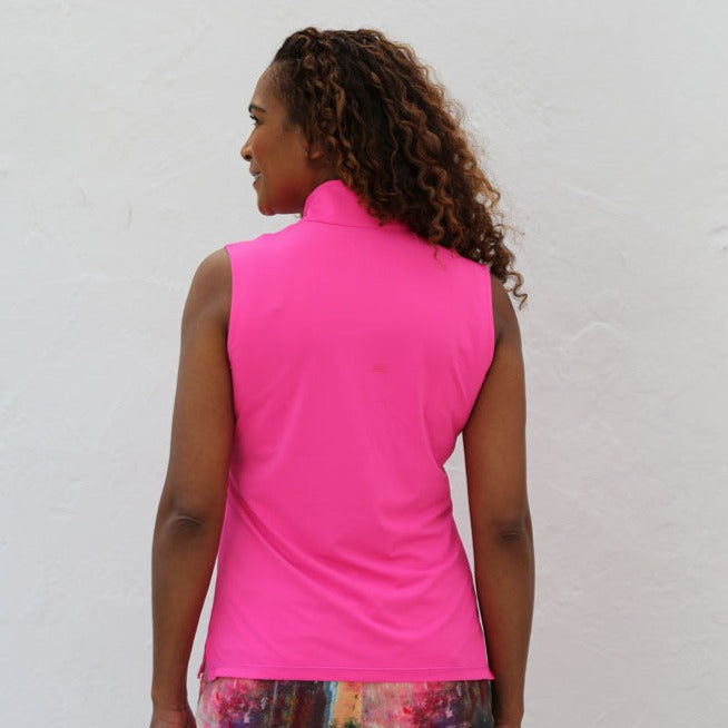 Sleeveless Mock Golf Shirt Hot Pink