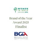 Women in Golf Awards 2025 Brand of the Year Award finalist announcement with British Golf Industry Association logo.