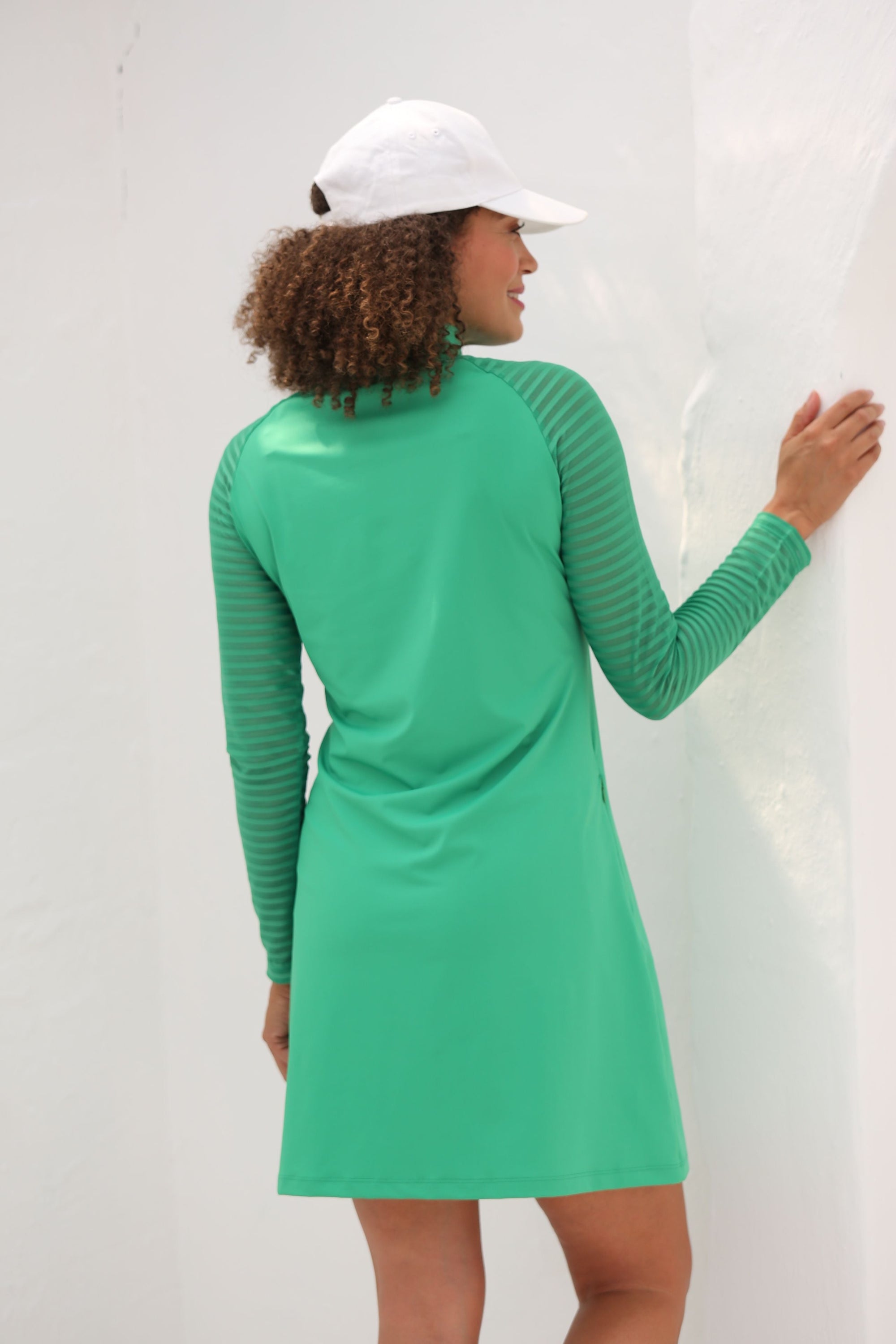 Emerald Sheer Sleeve Skater Dress- Raglan